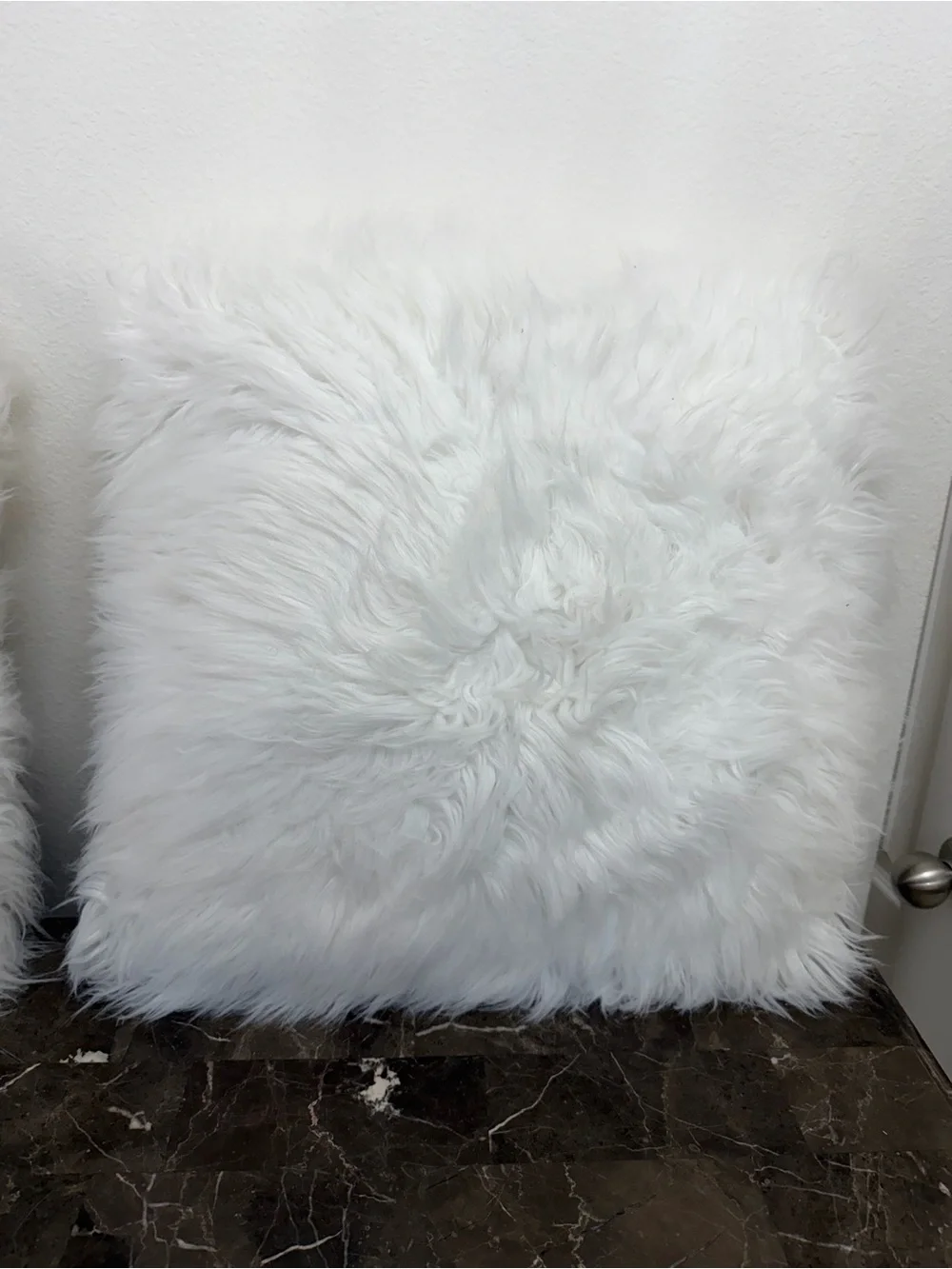 White Faux Fur Accent Pillows (Set of 2)